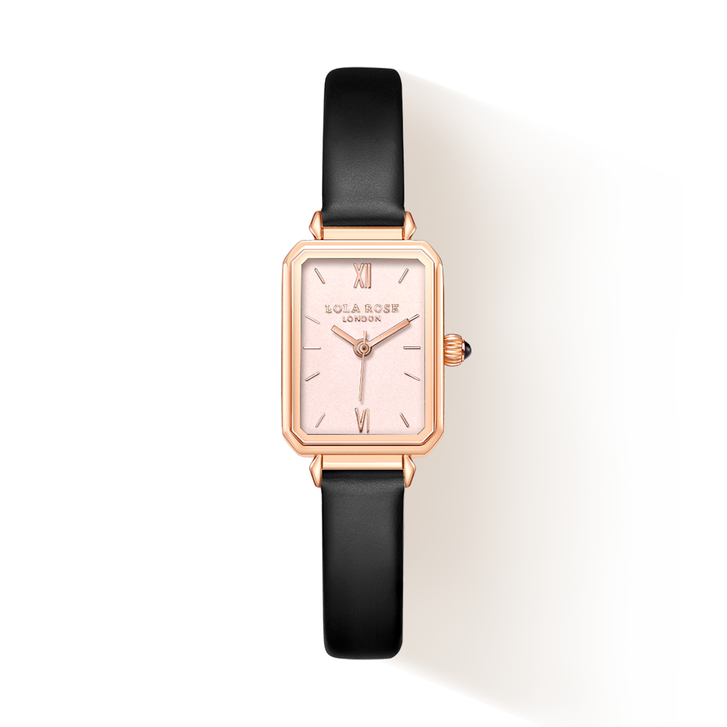 LOLA ROSE Champagne Gold Watch With Black Leather Strap