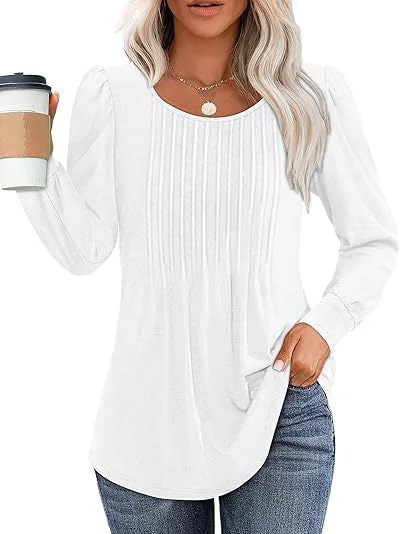 Women's Solid Color Long Sleeve Scoop Neck Top Blouse