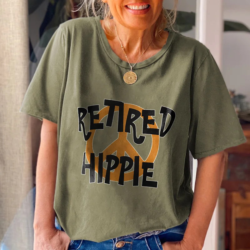Retired Hippie Peace And Love Crew Neck Tees