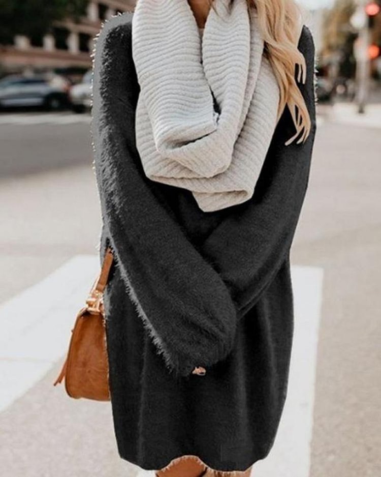 Solid Color Medium Length Loose Knitting Sweater