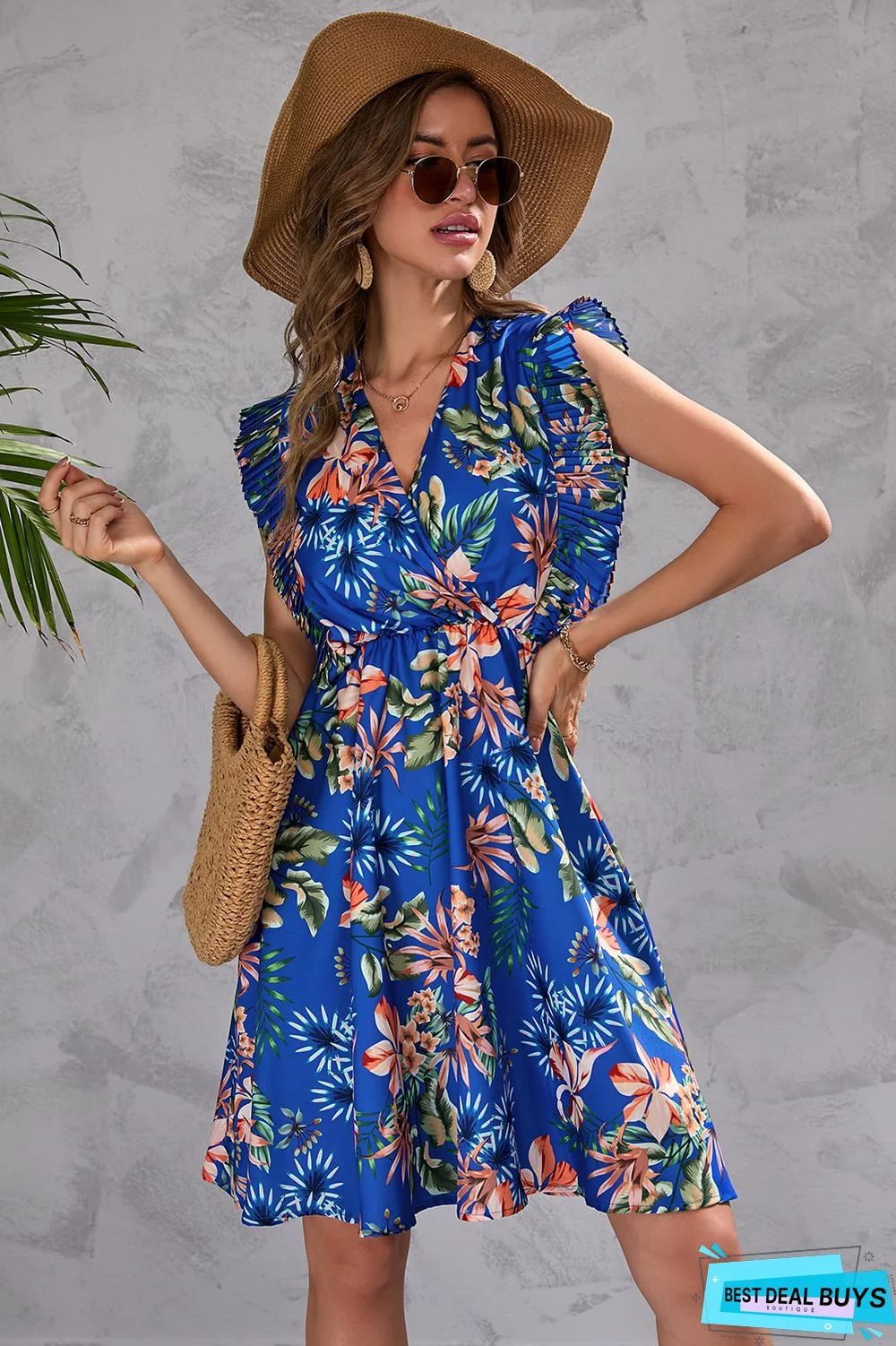 Floral Print Waist Sleeveless Dress