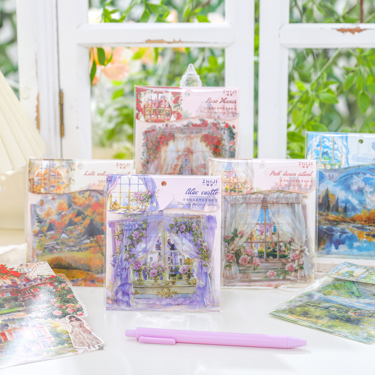 PET 스티커 - 떠다니는 휴일 시리즈 빈티지 꽃 건물 조경