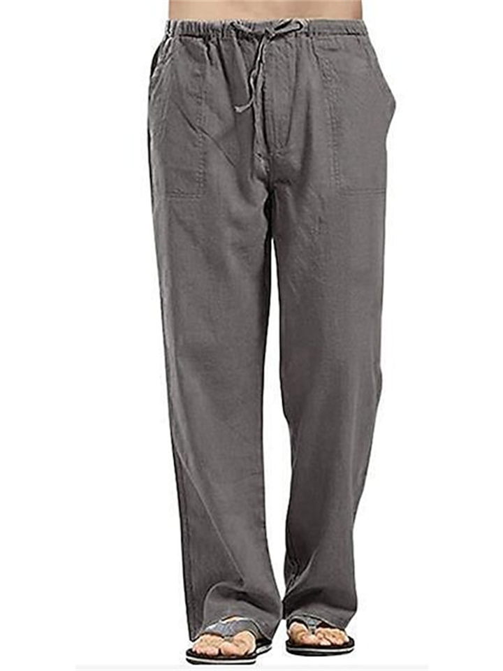 Men's Linen Pants Trousers Summer Pants Beach Pants Pocket Drawstring Elastic Waistband Plain Comfort Breathable Full Length Daily Streetwear Linen / Cotton Blend Fashion Casual / Sporty Loose Fit-JRSEE