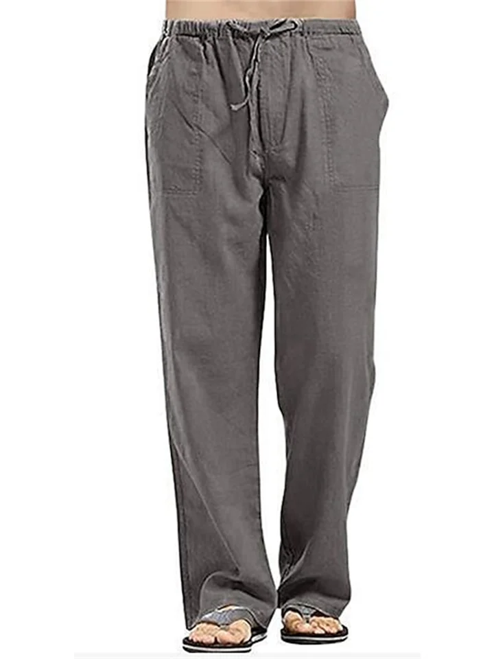 Men's Linen Pants Trousers Summer Pants Beach Pants Pocket Drawstring Elastic Waistband Plain Comfort Breathable Full Length Daily Streetwear Linen / Cotton Blend Fashion Casual / Sporty Loose Fit-JRSEE