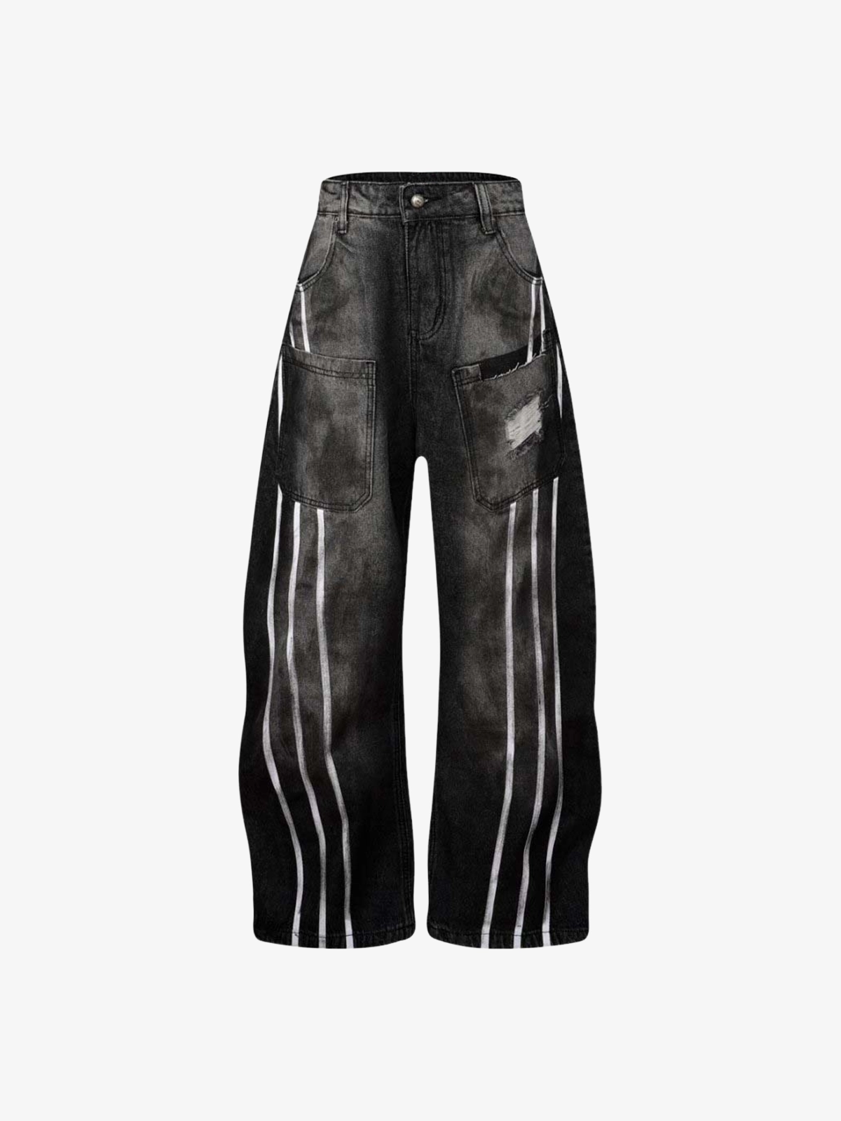 Black Act Chic Washed Distressed Stripe Print Jeans Front