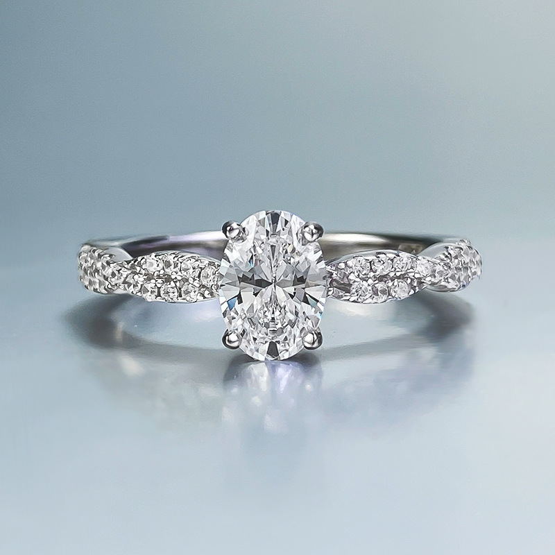 MIKAMU Jewelry S925 Silver Ring with 5*7 Dove Egg Diamond - Perfect Engagement Ring and Gift for Women