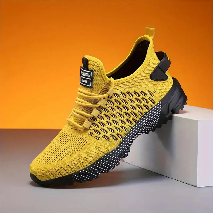 Yellow High-Top Performance Athletic Sneakers - Breathable Mesh