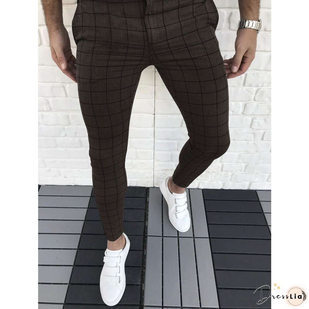 Men's Casual Plaid Pant Straight Sport Mens Pant Skinny Plaid Slim Fit Pants