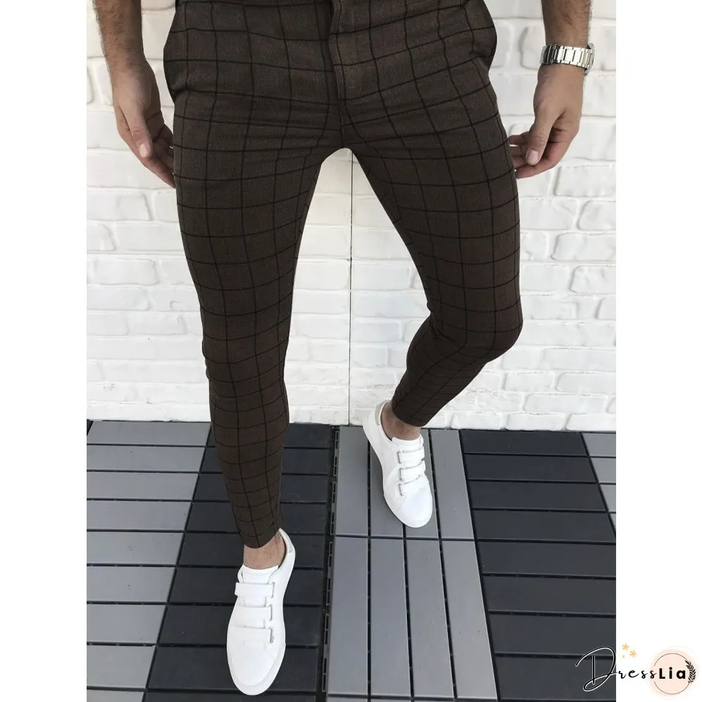 Men's Casual Plaid Pant Straight Sport Mens Pant Skinny Plaid Slim Fit Pants