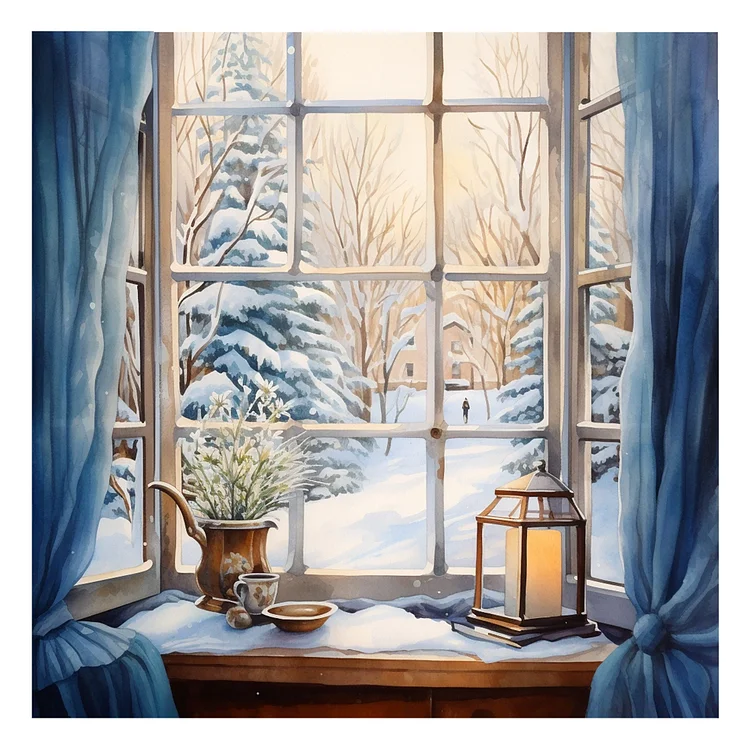 Winter Snow Window 30*30CM (Canvas) Full Round Drill Diamond Painting gbfke