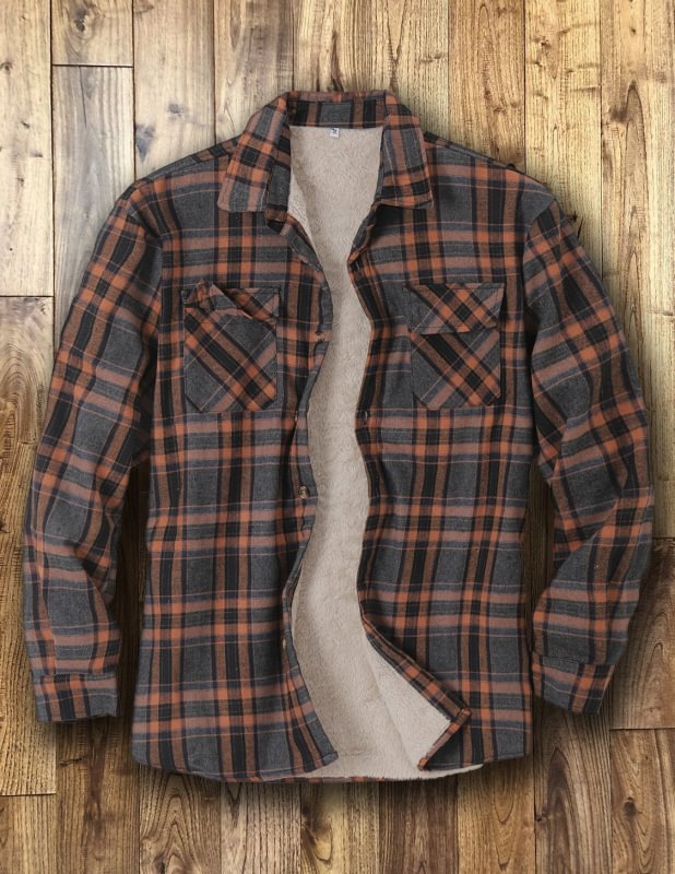 Men's Casual Plaid Fleece Thermal Shirt Jacket