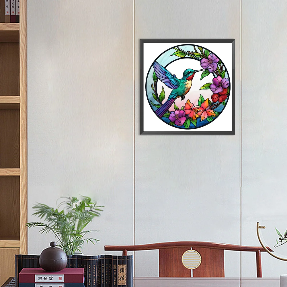 Diamond Painting - Full Round Drill - Stained Glass Hummingbird(30*30cm)