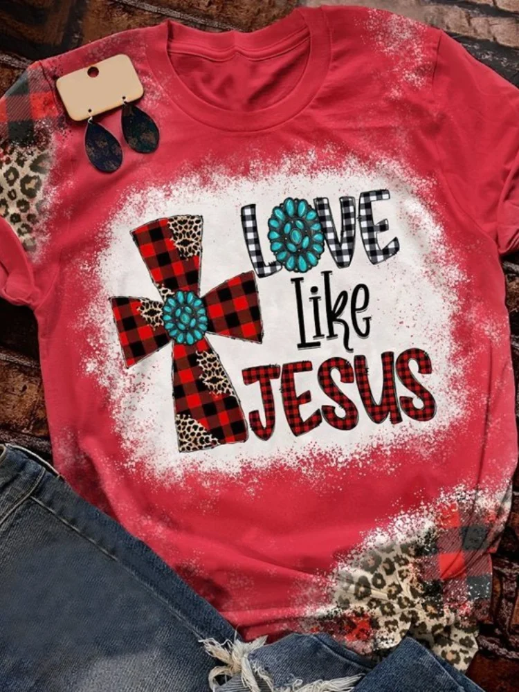 Vefave Christmas Love Like Jesus Print Casual T Shirt