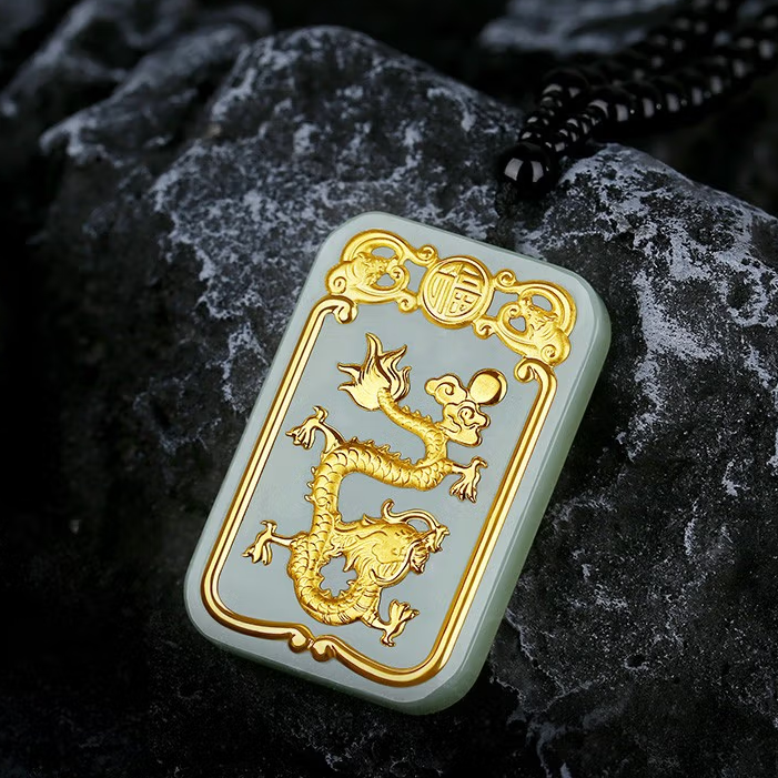 High Standard Majestic Golden Dragon Jade Pendant Necklace - A Powerful Symbol of Prosperity and Protection for Men