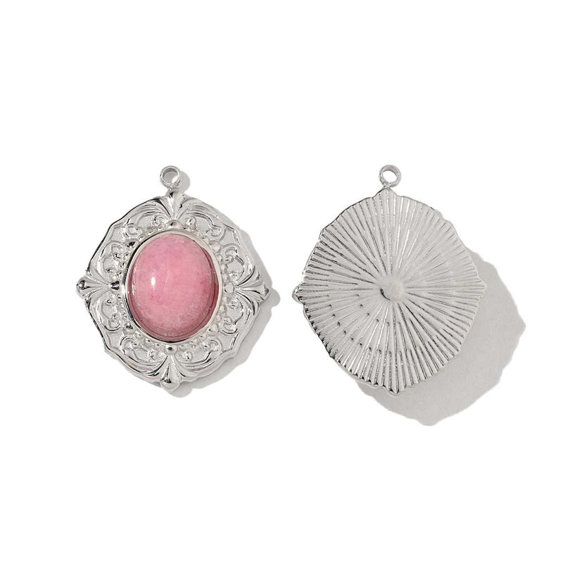 3 PCS/Package 18*19mm 201 Stainless Steel Natural Stone 18K Gold Plated Square Rhombus Polished Jewelry Accessories Pendant