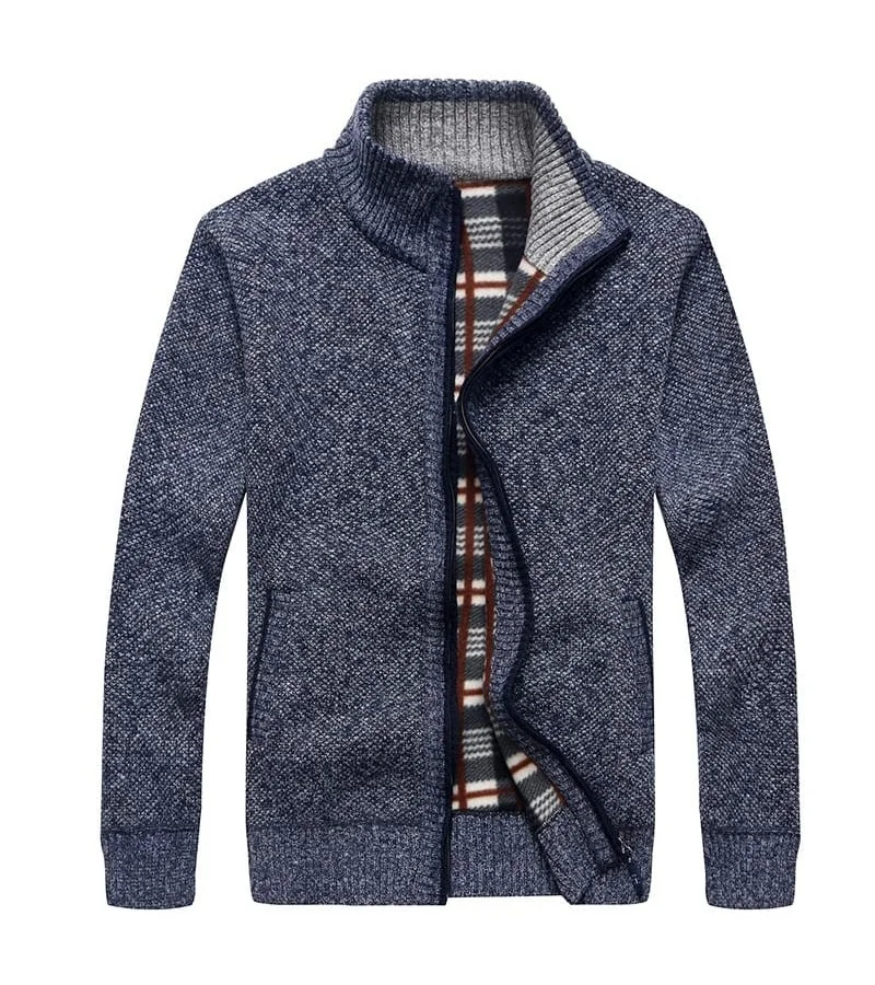 Men Fashion Zipper Stand Collar Long Sleeves Knitwear Coat M-3XL