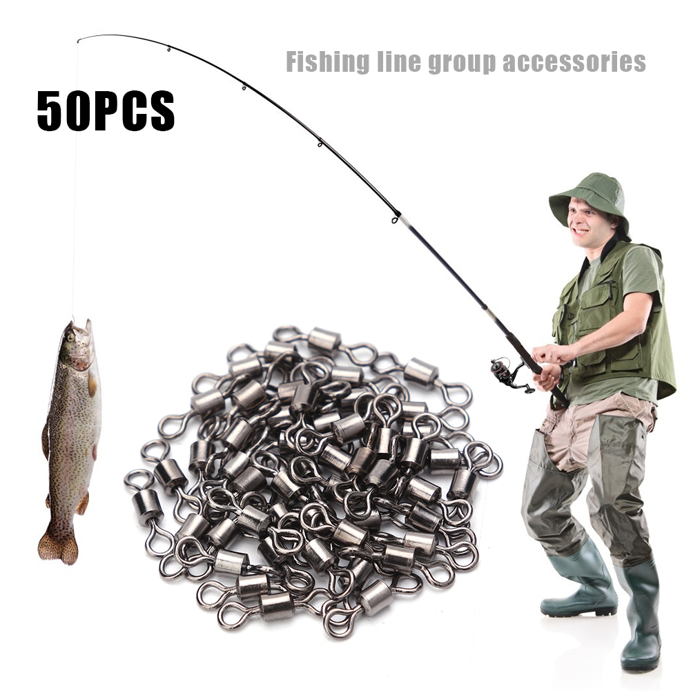 

50pcs Fishing Swivel Ball Bearing Solid Rings Hook Connector Fishing Tackle, 12 #, 501 Original