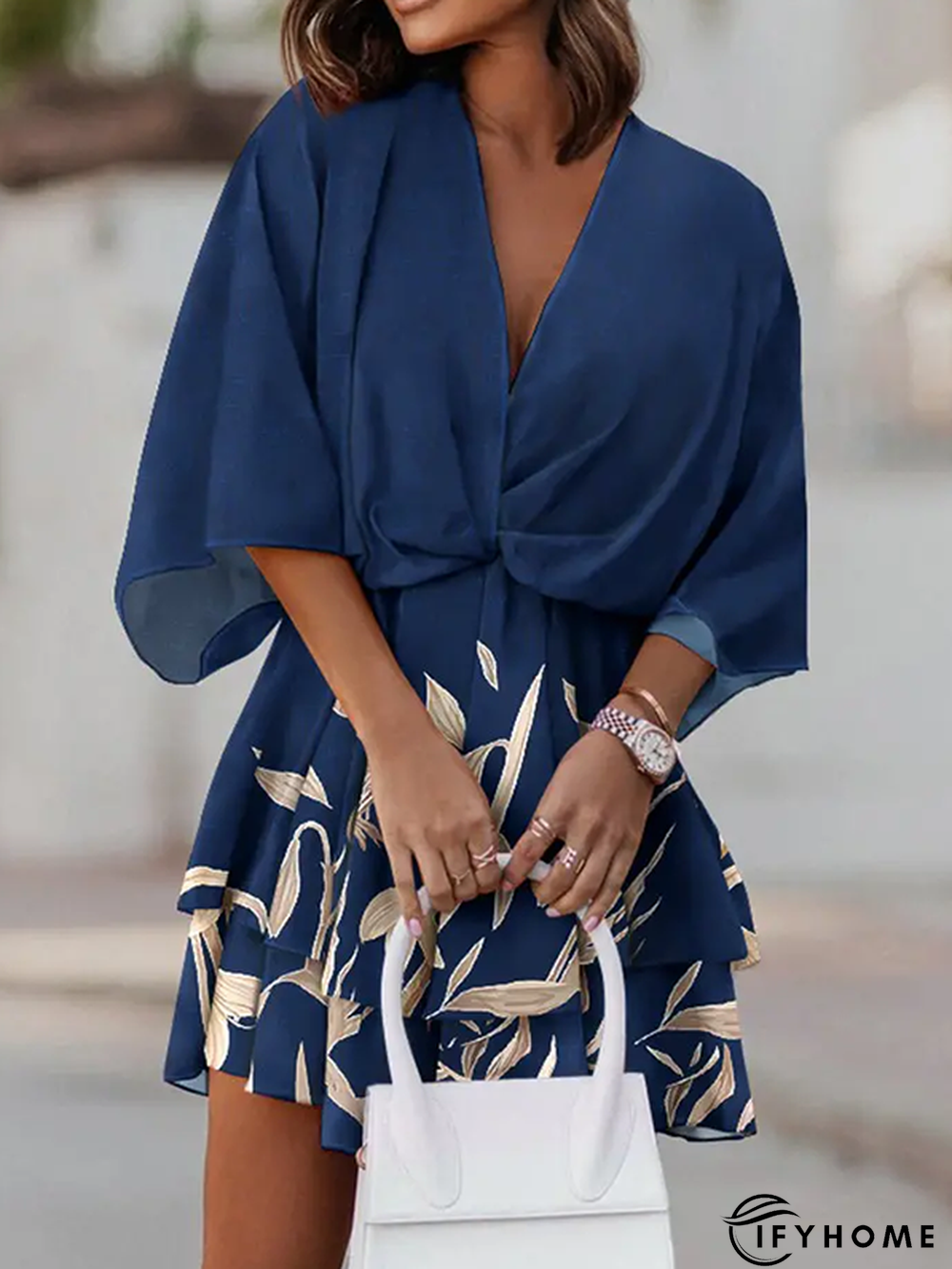 V neck Leaf Casual Dress | IFYHOME