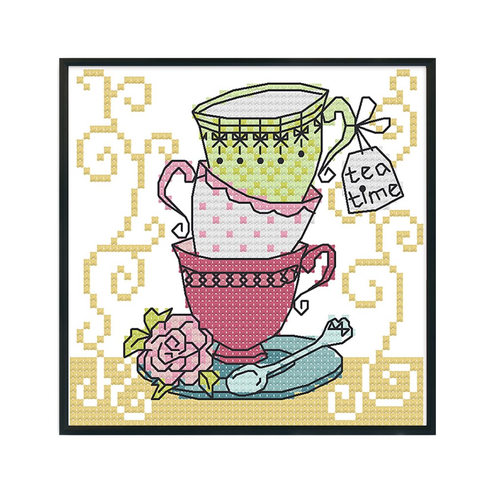 Teacup-14CT Stamped Cross Stitch Kit(15*14cm)