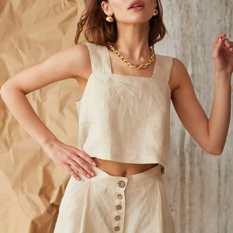 sonicelife Vintage Cotton Linen Women Tank Top Casual Sleeveless  Streetwear Crop Tops Female Clothing 122381WTP