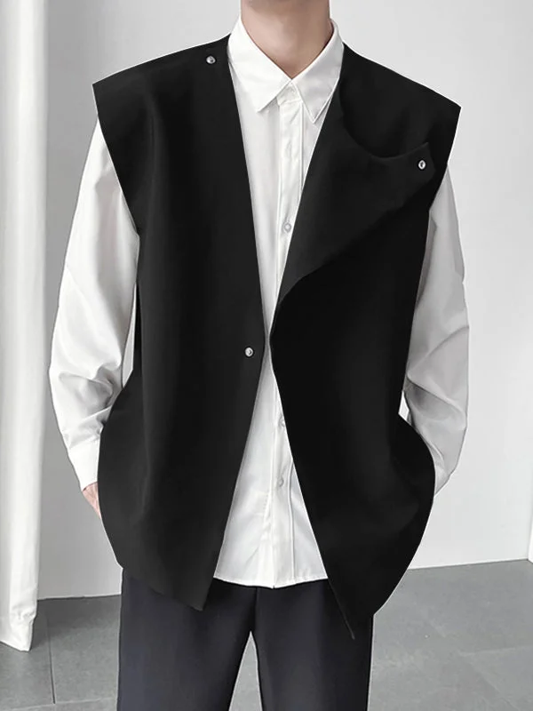 Aonga - Mens Asymmetric Pocket Solid Color Waistcoat