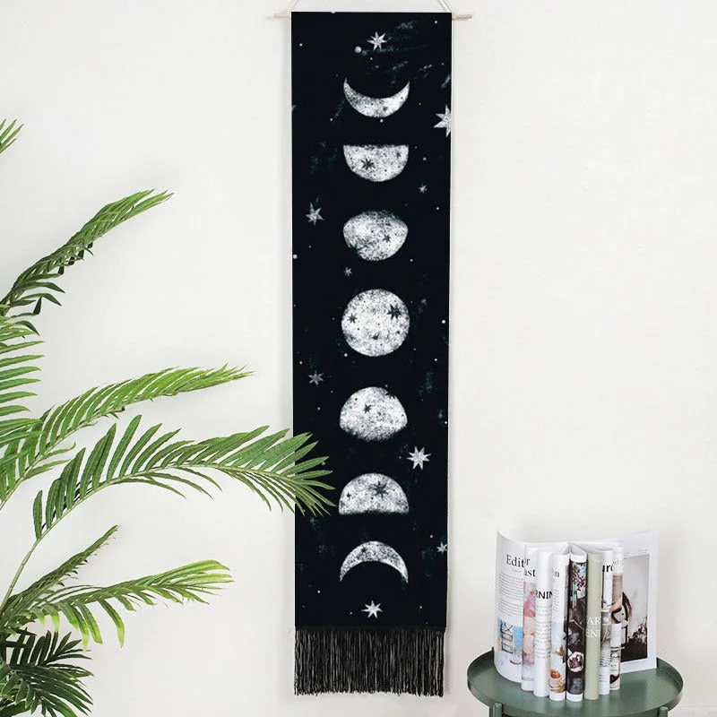 Rectangular Bohemia Wall Hanging Snake Tassel Tapestry Black Moon Wall Background Blanket Home Livingroom Office Wall Decoration