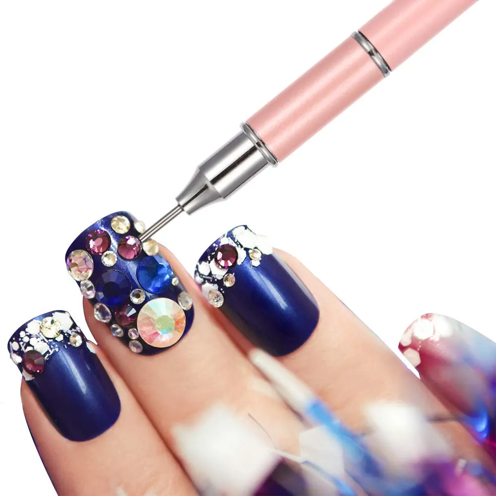 1PC Dual-Ended Nail Art Dotting Crystal Pen picking up Rhinestones Gems Sticky Wax Pencil DIY Tools Diamond Picker Pen-Nail Inspo