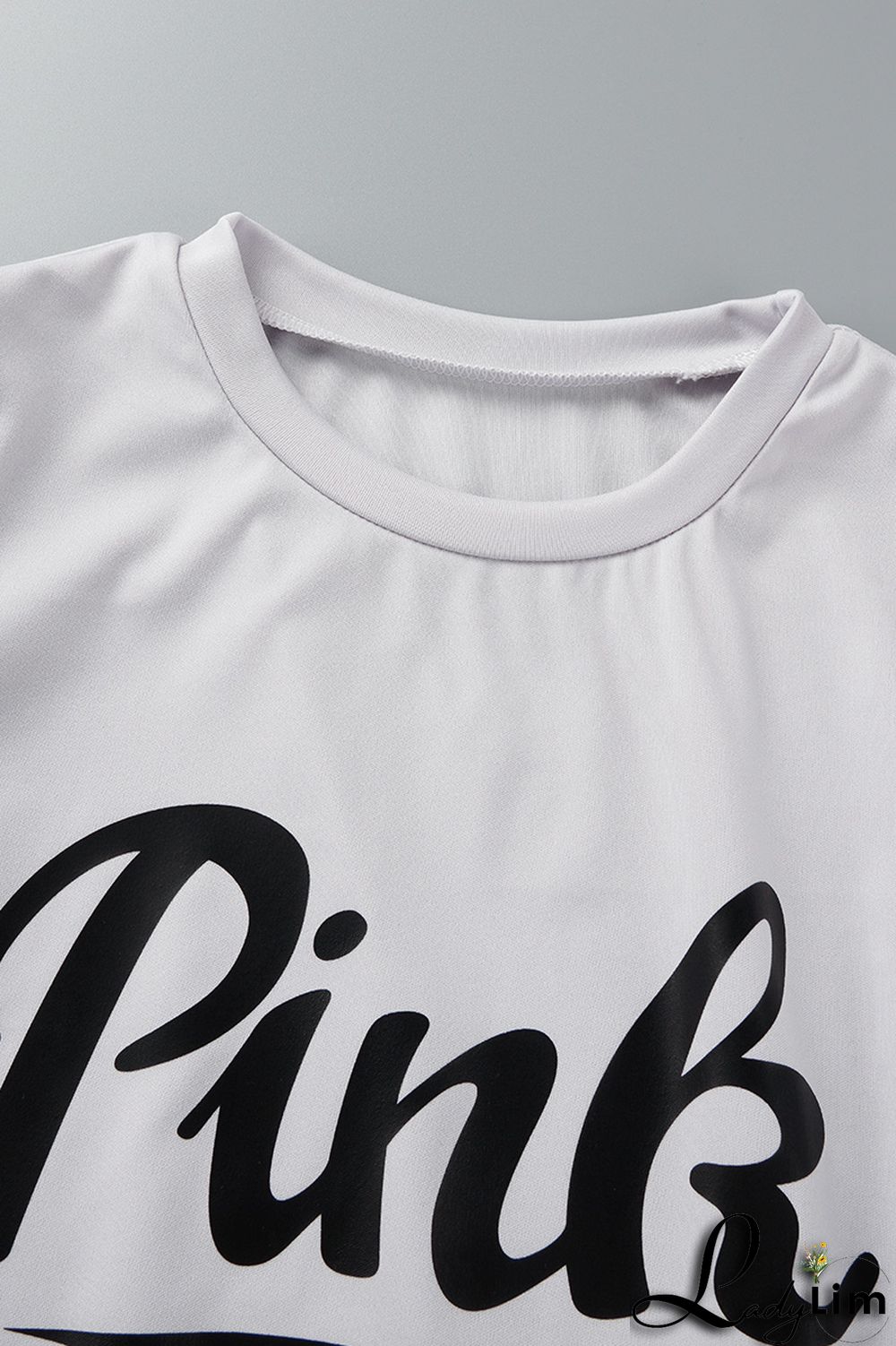 Grey Casual Letter Print Basic O Neck Short Sleeve Two Pieces