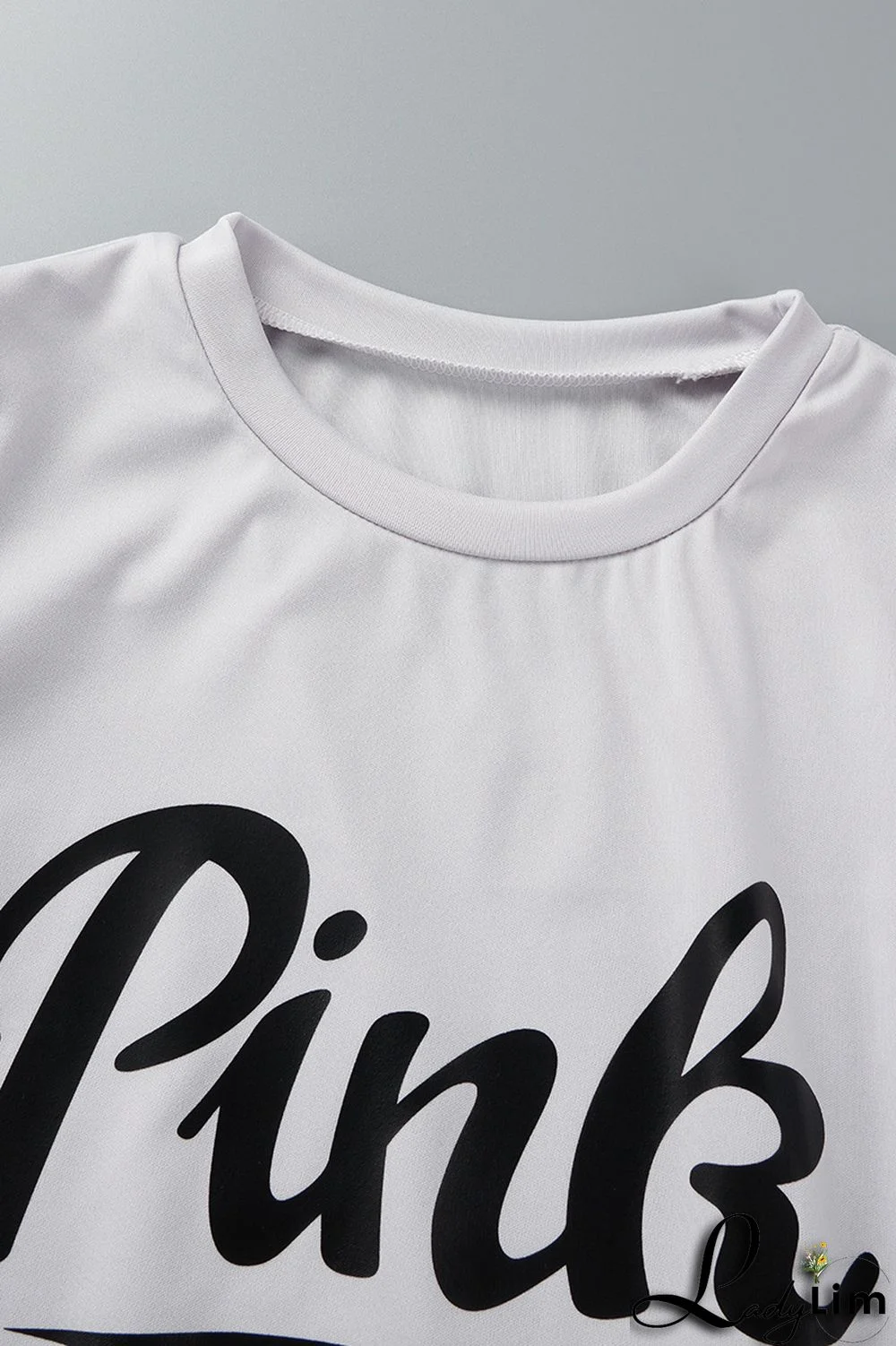 Grey Casual Letter Print Basic O Neck Short Sleeve Two Pieces