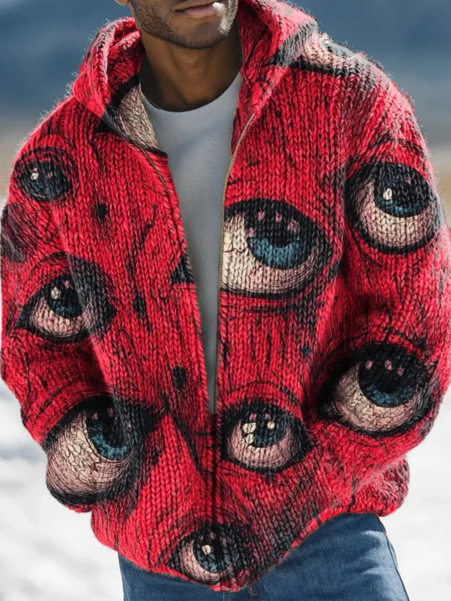 Casual Abstract Art Print Zip-up Sweater