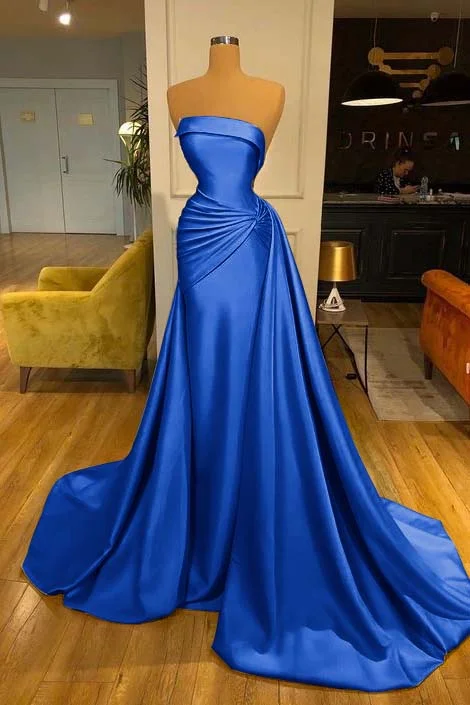 Daisda Strapless Baby Blue Elegant Mermaid Evening Dress Long With Ruffle