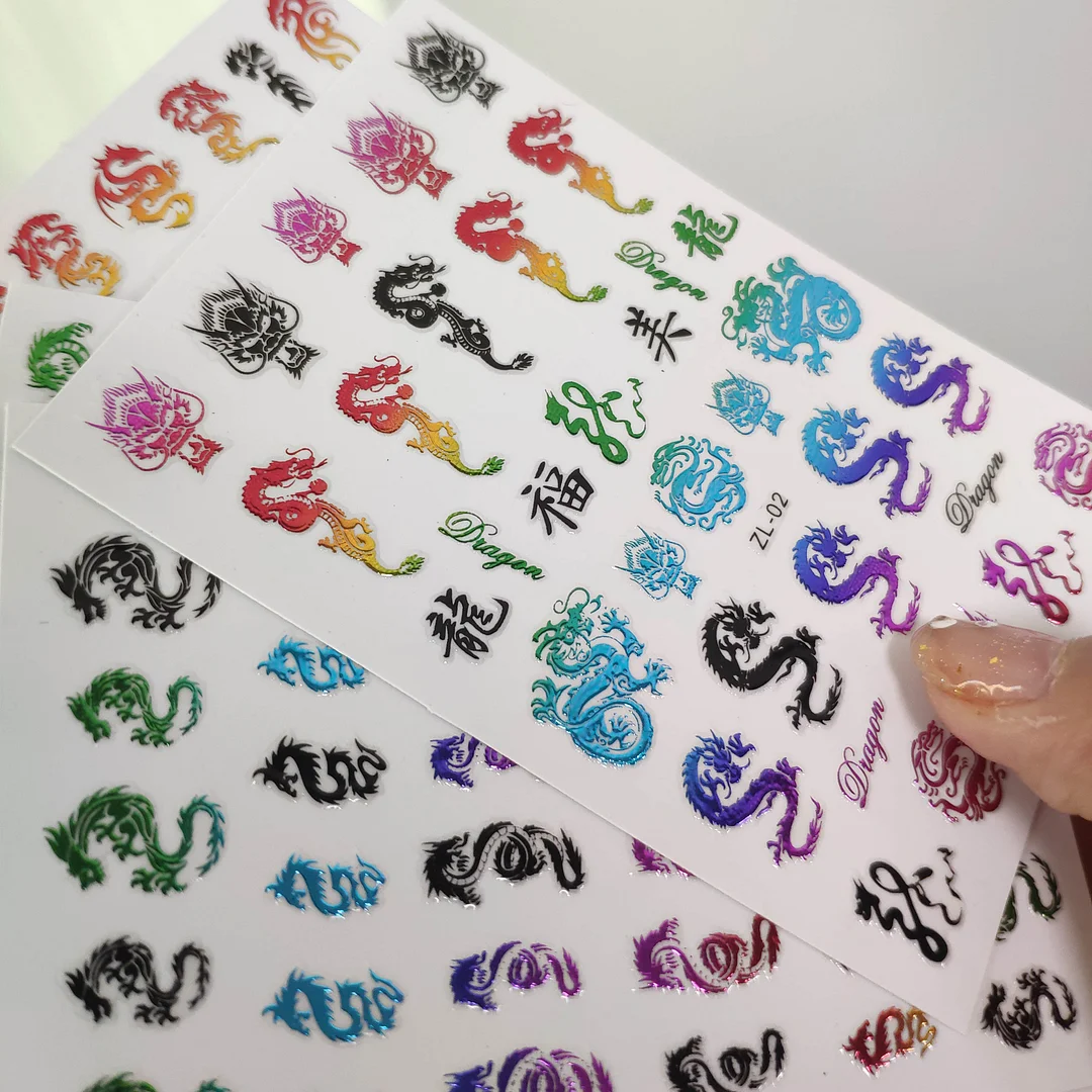 3D Dragon Nail Art Decals Stickers Colorful Dragons Design Self Adhesive DIY Nail Art Decoration Decals Manicure Tool-Nail Inspo
