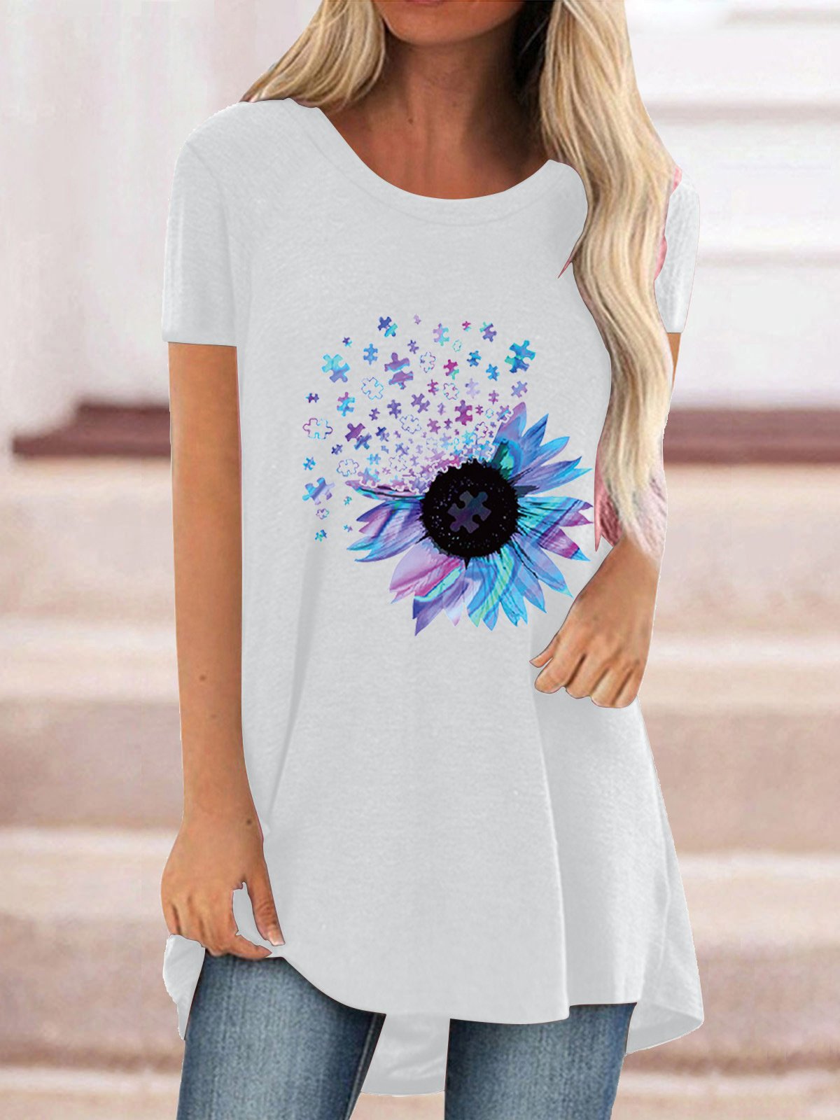 Women Half Sleeve V-neck Solid Color Dress