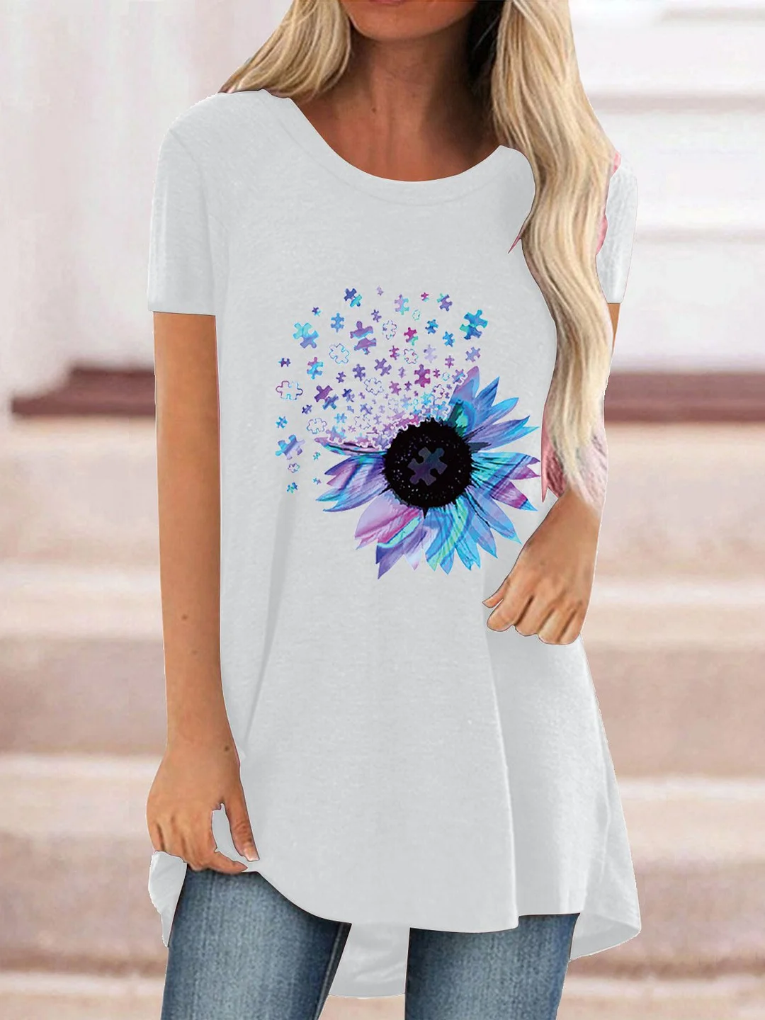 Women Half Sleeve V-neck Solid Color Dress