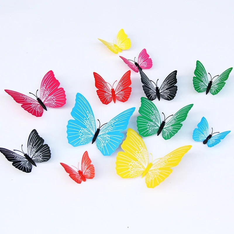 3D Butterfly Wall Stickers 12pcs/lot Moth Living Room Bedroom Children's Room Stickers Home Decor Black white minimalist modern