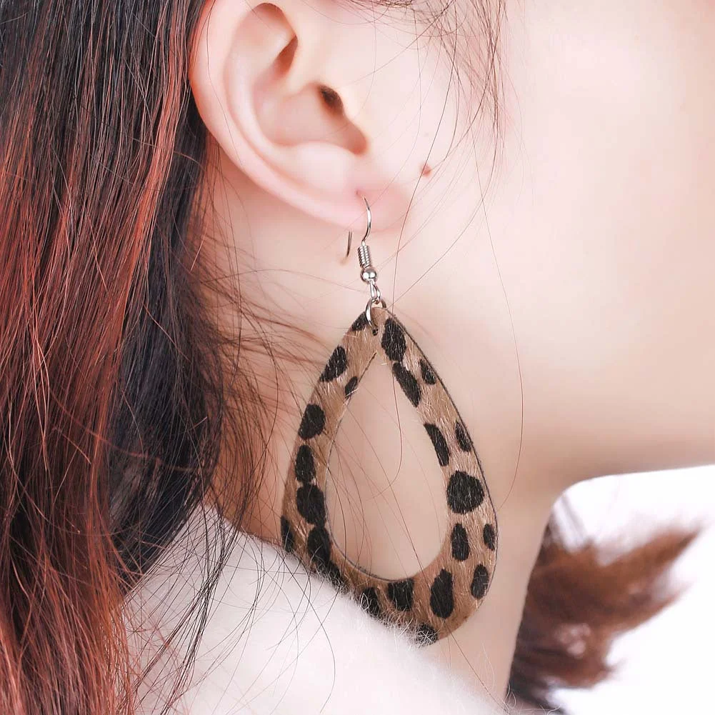 Leopard Drop Tear PU Leather Earrings