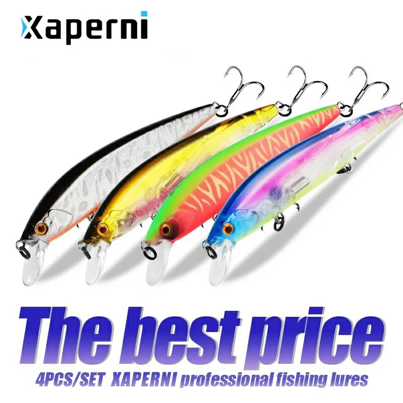 Xaperni Hot sales 4pcs/set 110mm 16g Dive 0.2-1m SP Minnow Fishing Lure Laser Hard Artificial Bait 3D Eyes Fishing Wobblers
