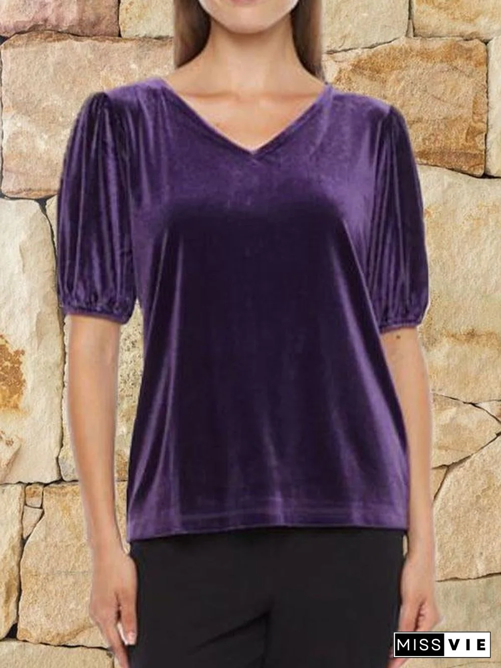 V Neck Half Sleeve Purple Shirt