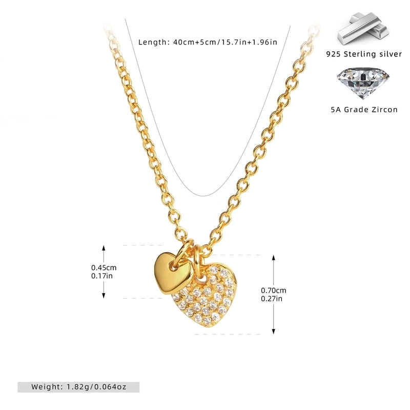 925 Sterling Silver 925 Sterling Silver Rack Plated Plated Long-Lasting Plated Zircon Inlay Heart Shape Pendant Necklace