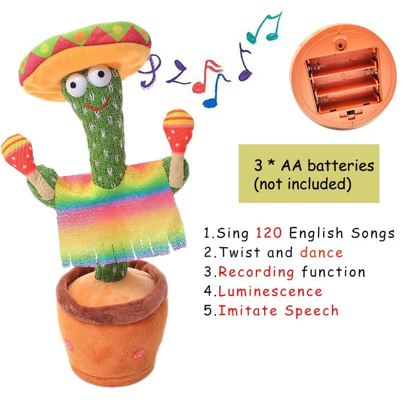 Bluetooth Dancing Cactus Talking Toy Electronic Plush Toys Sing Record Lighten Battery USB Charging Early Education Funny Gift