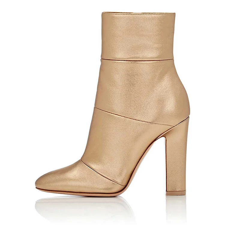 Gold Dressy Chunky Heel Short Ankle Booties Vdcoo