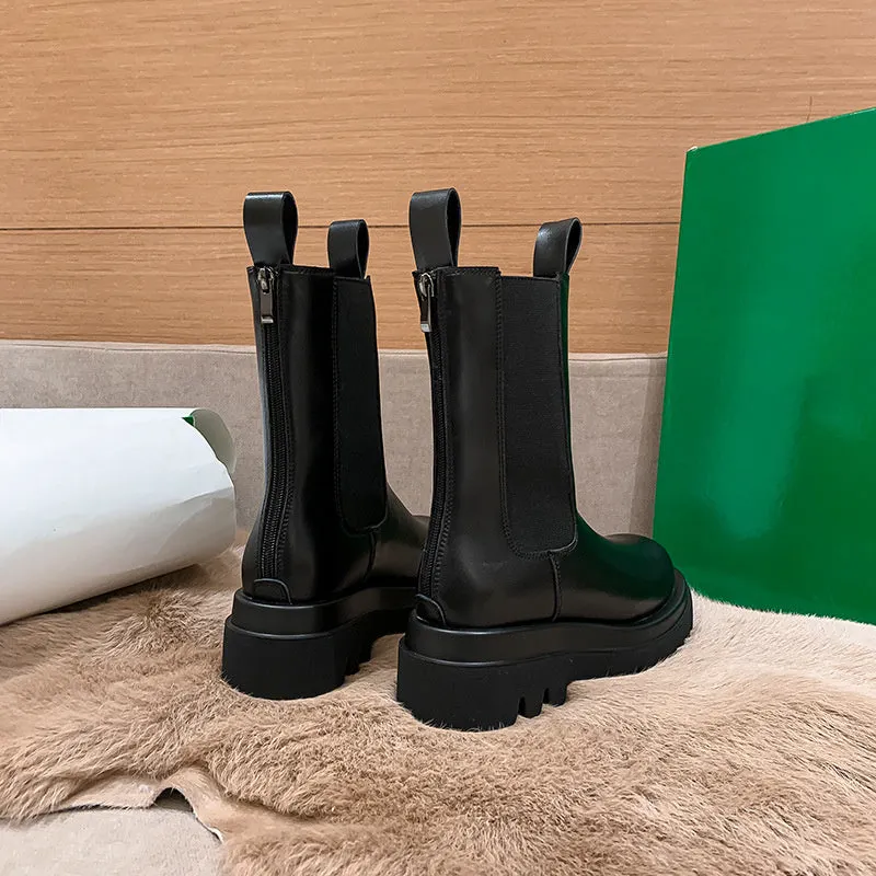 Korea Simple Zipper Artificial plush Heels Martin Boots Shoes