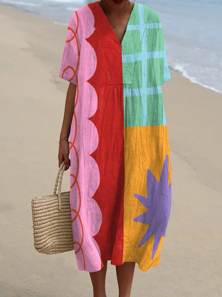 Women's Retro Abstract Geometric Print Flowy Dress