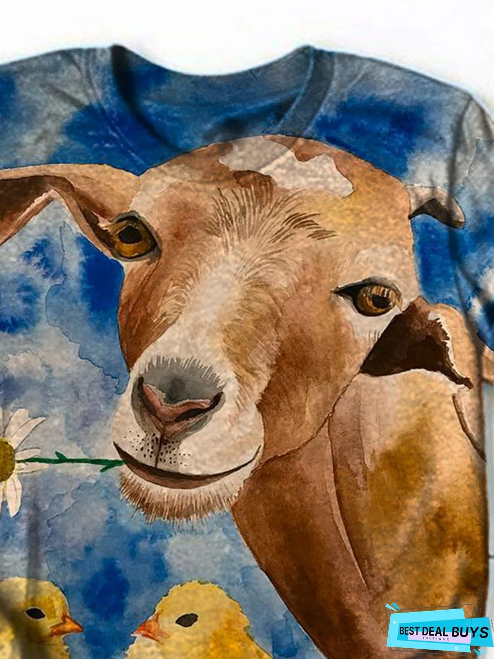 Blue Printed Round Neck Short Sleeve Simple T-shirt