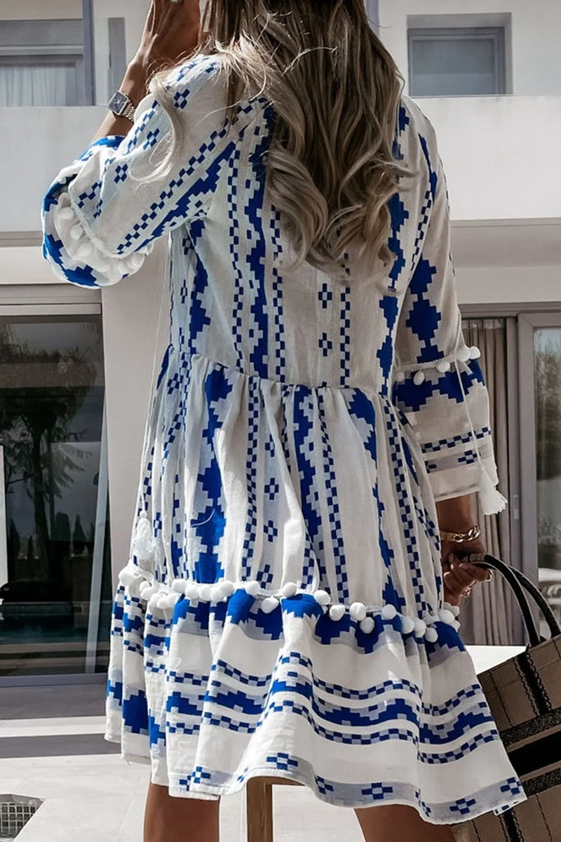 Fashion Street Print V Neck Princess Midi Dresses