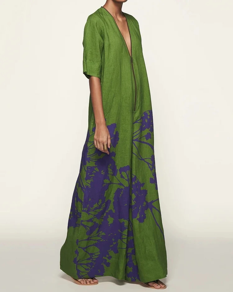 V-neck long loose jumpsuit