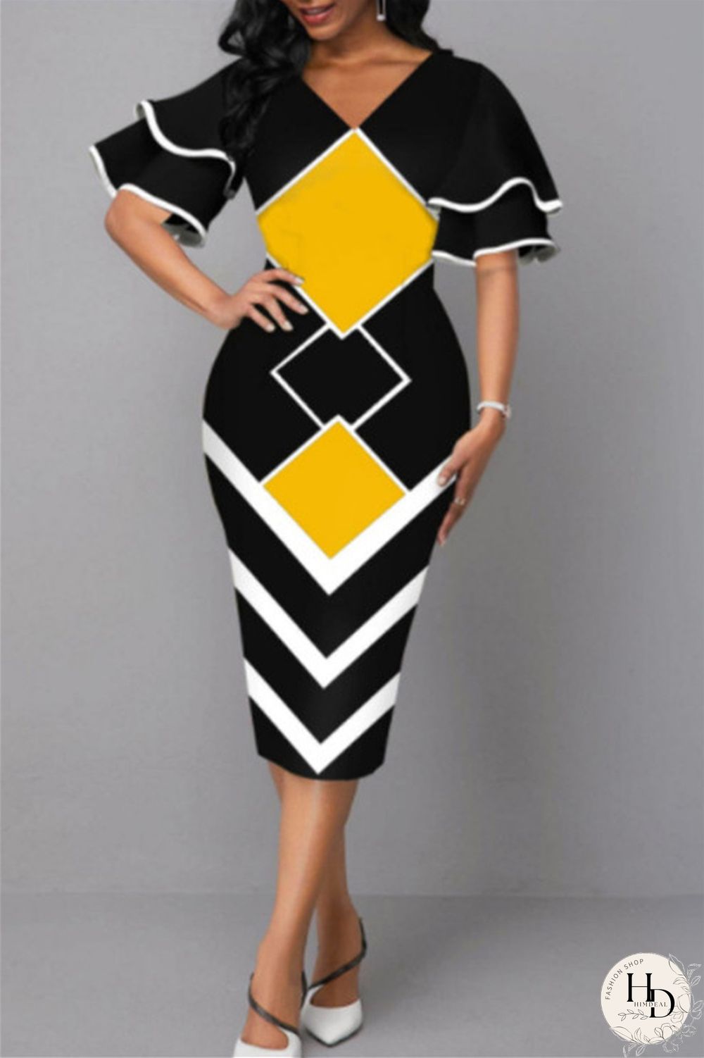 Purple Fashion Casual Print Patchwork V Neck One Step Skirt Dresses