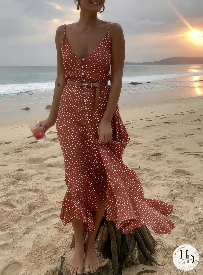 Mujer Verano Vestido veraniego - Botones delanteros / Dobladillo con volante