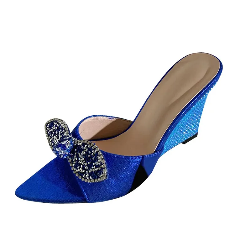 Glitter Rhinestones Bowknot Wedges Slippers for Women