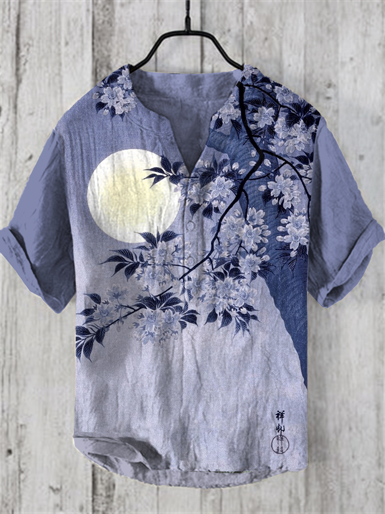Japanese Cherry Blossom Art Casual Linen Blend Shirt wearshes